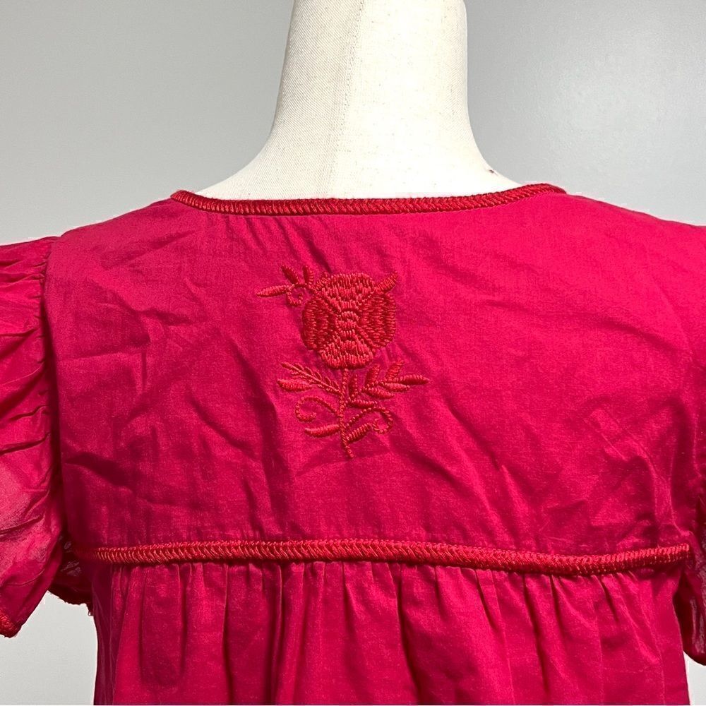 J. Marie Collections Ruffled Sleeve Embroidered Top Small Raspberry Pink - Picture 9 of 12